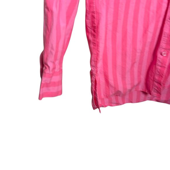 A New Day Blouse Women's Medium Pink Striped Button Up Collared Long Sleeve Top - Picture 4 of 9